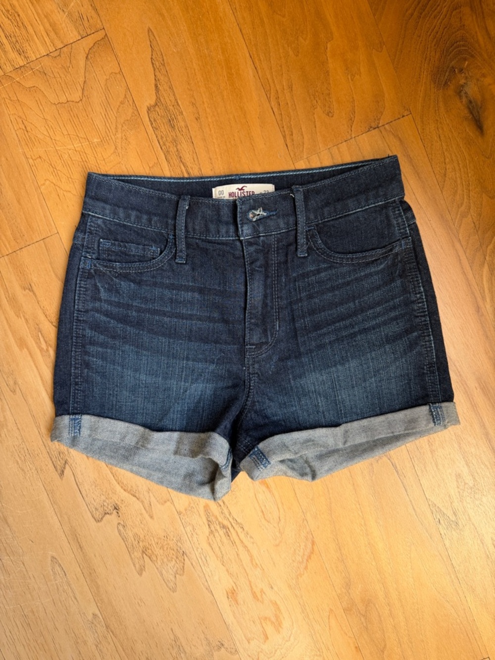 Hollister Women's Dark Indigo Rolled Cuff Denim Shorts
